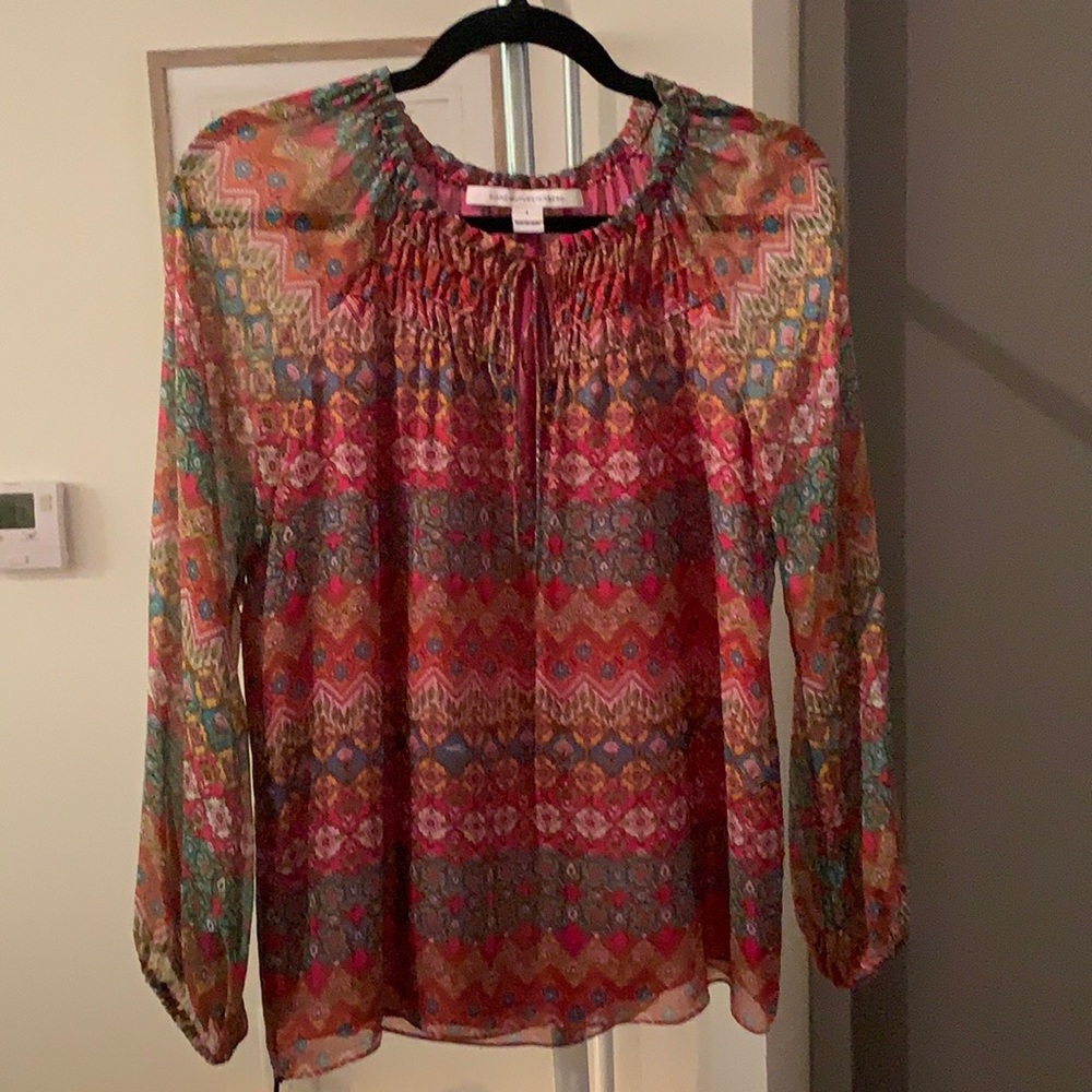 Multi Colored DVF Sheer Long Sleeve Blouse